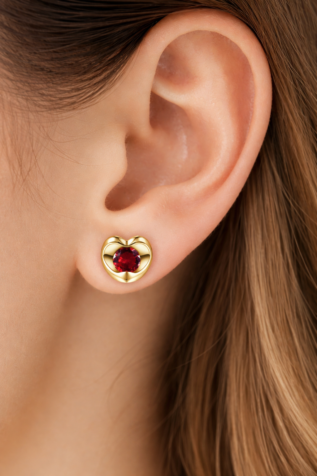 Natural Garnet Heart Stud Earrings 9ct Yellow Gold Studs Hallmarked
