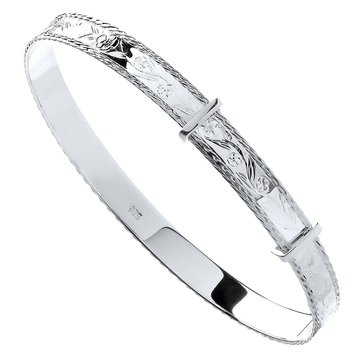 Sterling Silver 6mm Expandable Diamond Cut Bangle