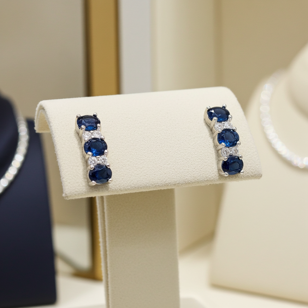 Sapphire Drop Earrings Solid Sterling Silver 925 Hallmark