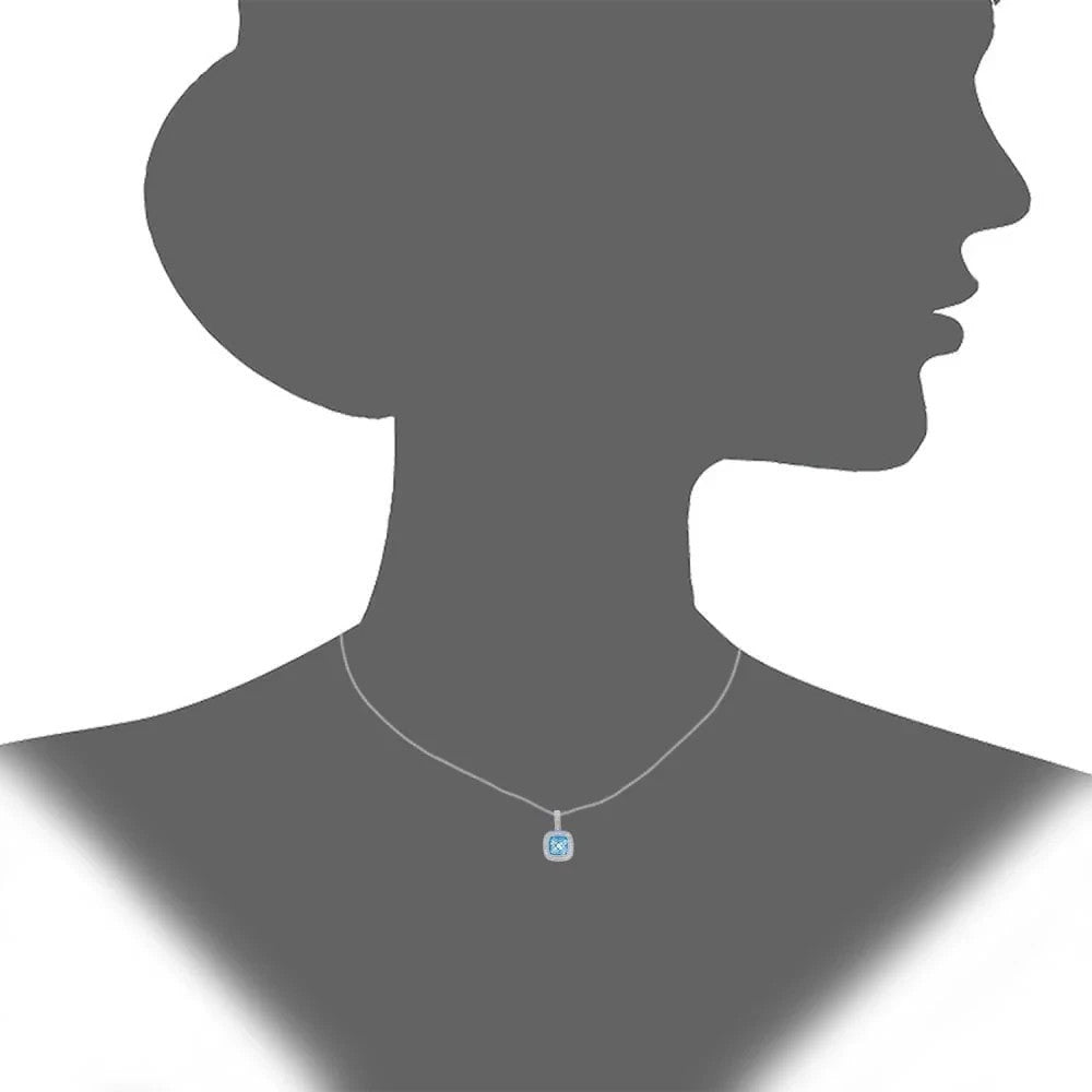 Swiss Blue Topaz Cushion Pendant With Diamonds 9ct White Gold 16" Length Chain