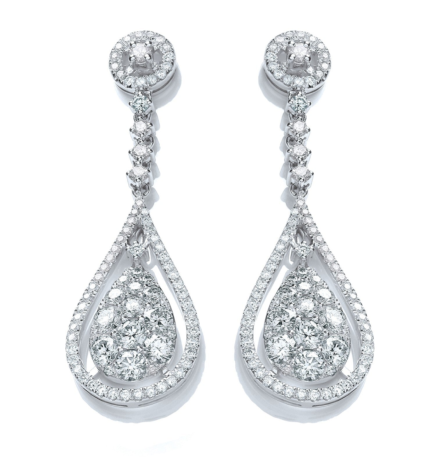 18ct White Gold 3.30ct Pear Shape Diamond Drop Earrings Hallmarked British Made