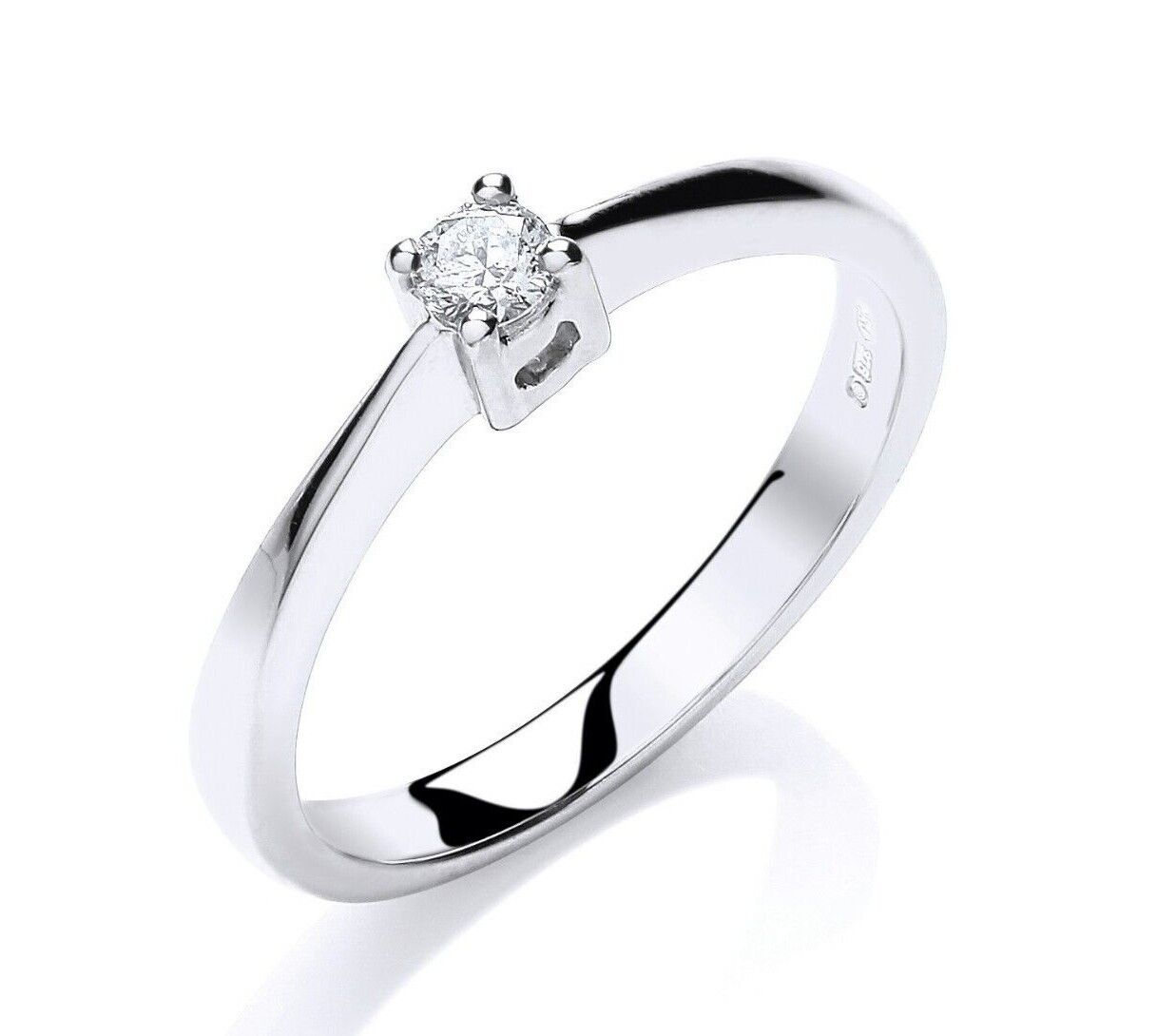 9ct White Gold 0.15ct Real Diamond Solitaire Engagement Ring Size J - Q