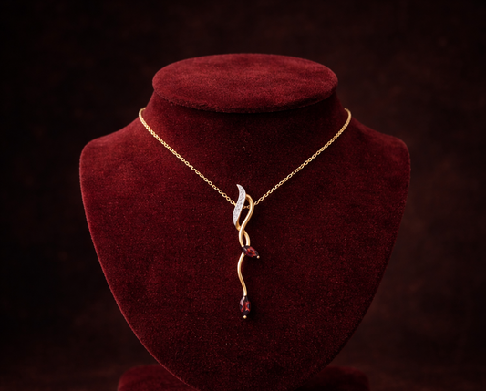 9ct Yellow Gold Garnet Necklace With Diamonds 18" 46cm Length Chain