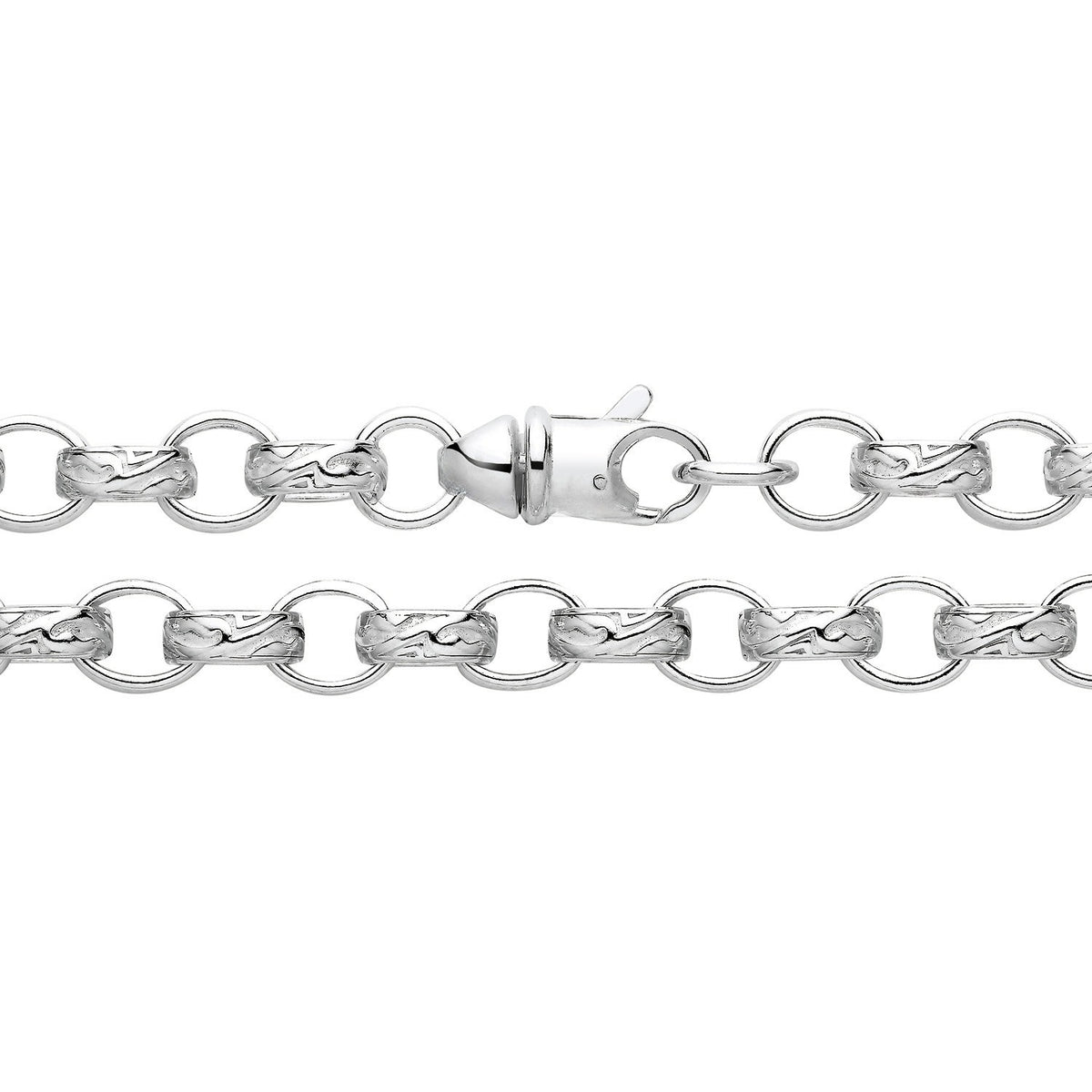 Men's Oval Patterned Belcher Bracelet Solid Silver Hallmarked 9.5mm Wide 9"