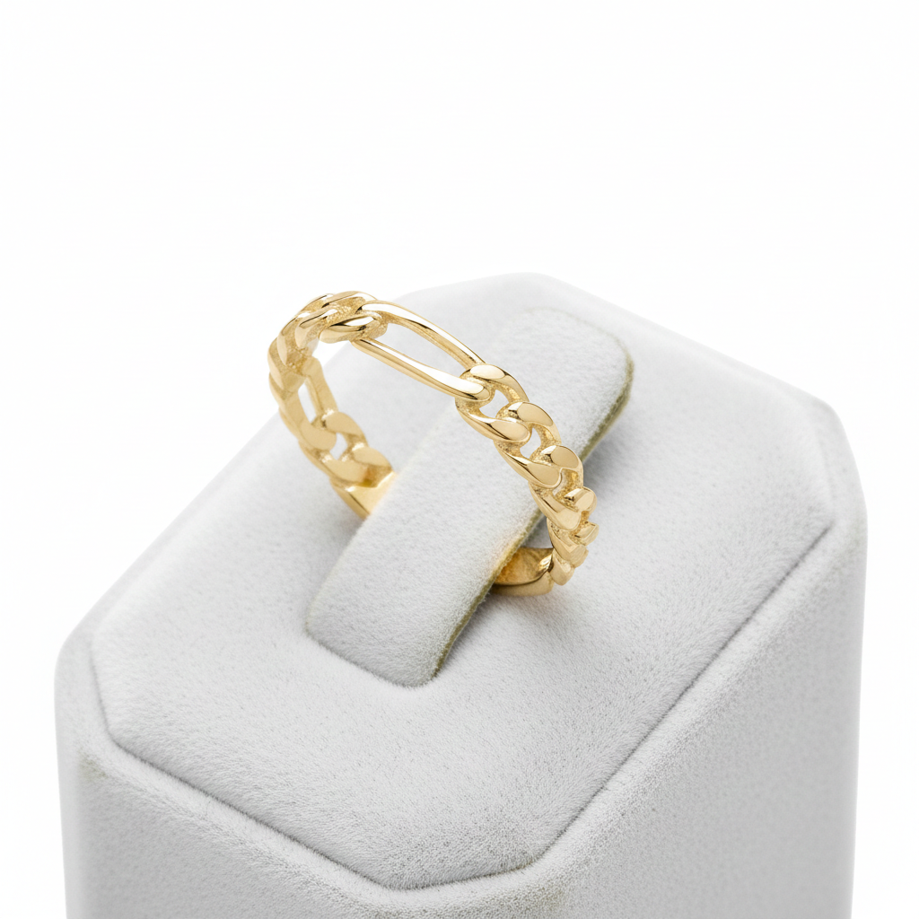 18ct Yellow Gold Chain Ring on Sterling Silver 3mm Wide 925 Hallmark Sizes K - S