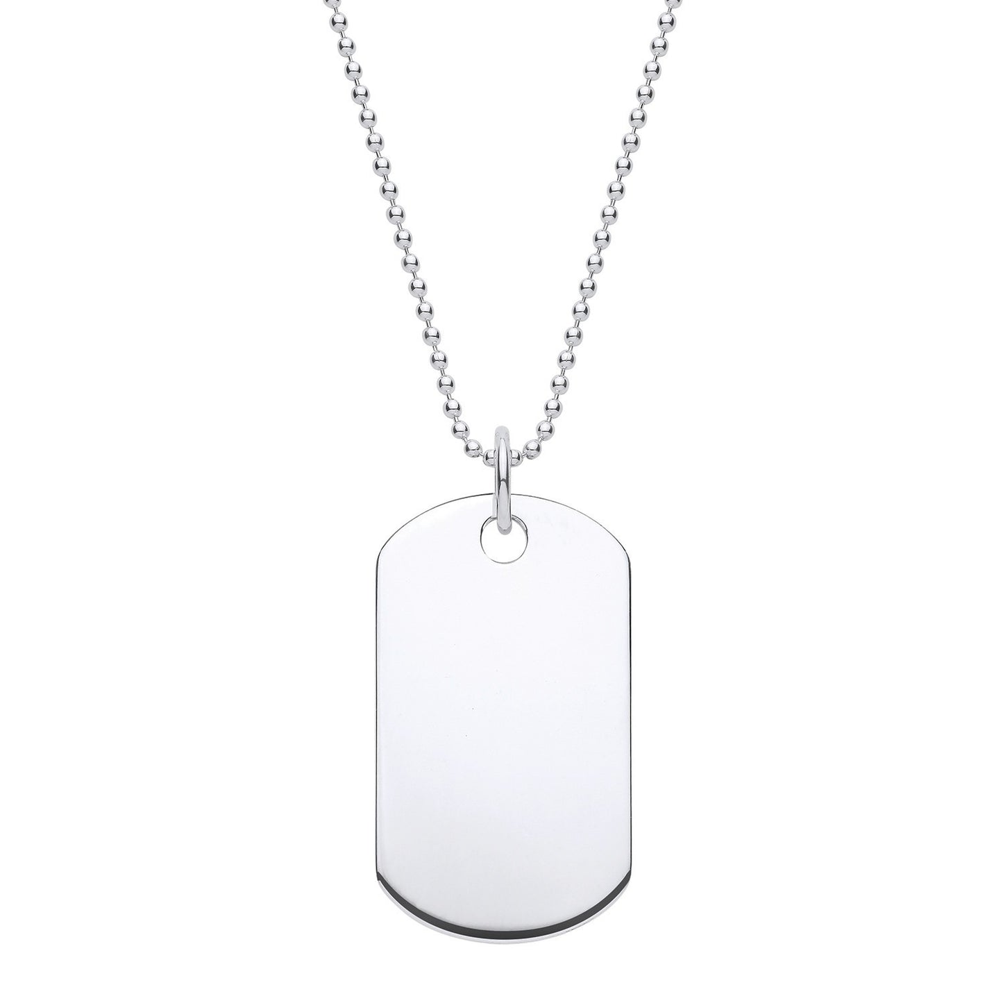 Gents Dog Tag Necklace on 24" Ball Chain Solid Sterling Silver Hallmarked