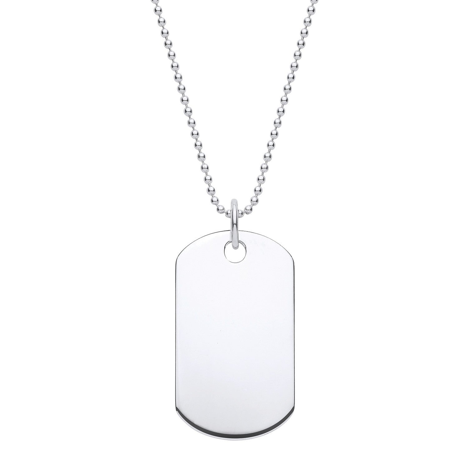 Gents Dog Tag Necklace on 24" Ball Chain Solid Sterling Silver Hallmarked