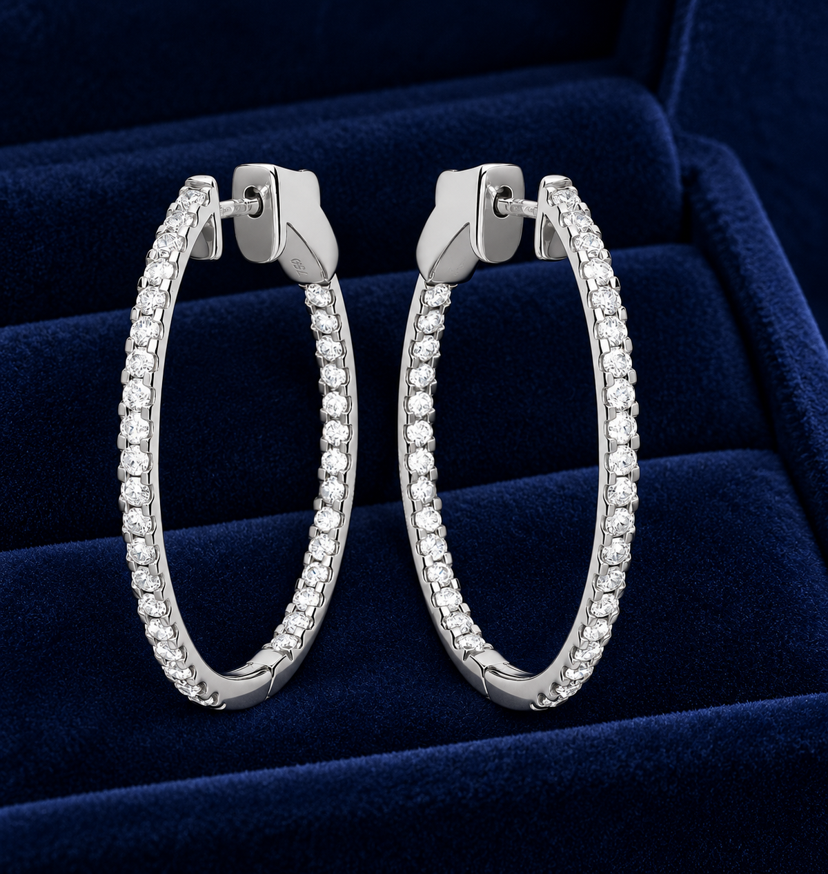 Real Diamond Oval Hoop Earrings 18ct White Gold 26 x 31mm 1.27ctw Mined Diamonds