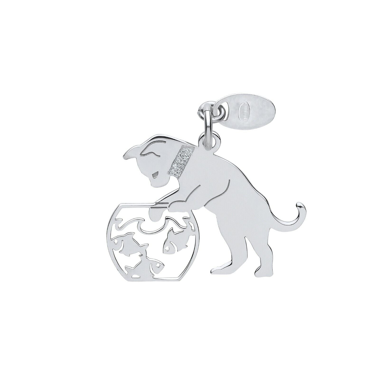 Silver Cat Pendant Goldfish Bowl 925 Hallmark Pet Jewellery 14-24" Chain