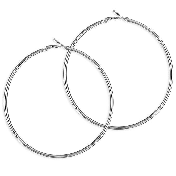 Large Plain Hoop Earrings 80mm Top Hinged Hoop 925 Sterling Silver