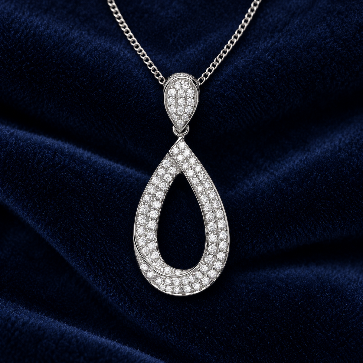 Real Diamond Teardrop Pendant 9ct White Gold 18" / 45cm 0.20ctw Genuine Diamonds