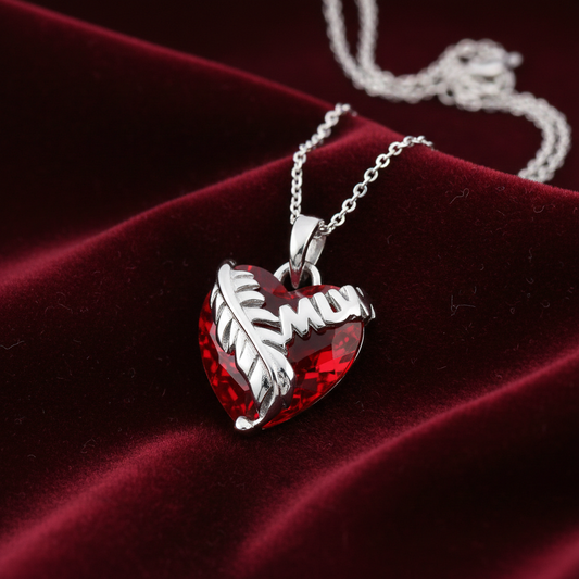 Red Crystal Mum Heart Pendant Solid Sterling Silver 925 Hallmark 18" Chain