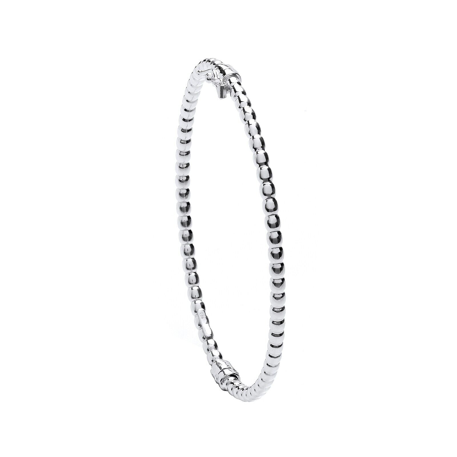 Sterling Silver Ladies Beaded Oval Bangle 3mm Wide