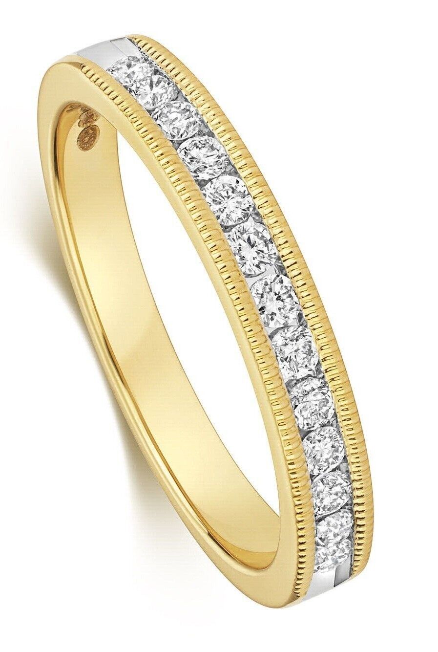 Real Diamond Millgrain Eternity Ring 9ct Yellow Gold Anniversary Band Size J - Q