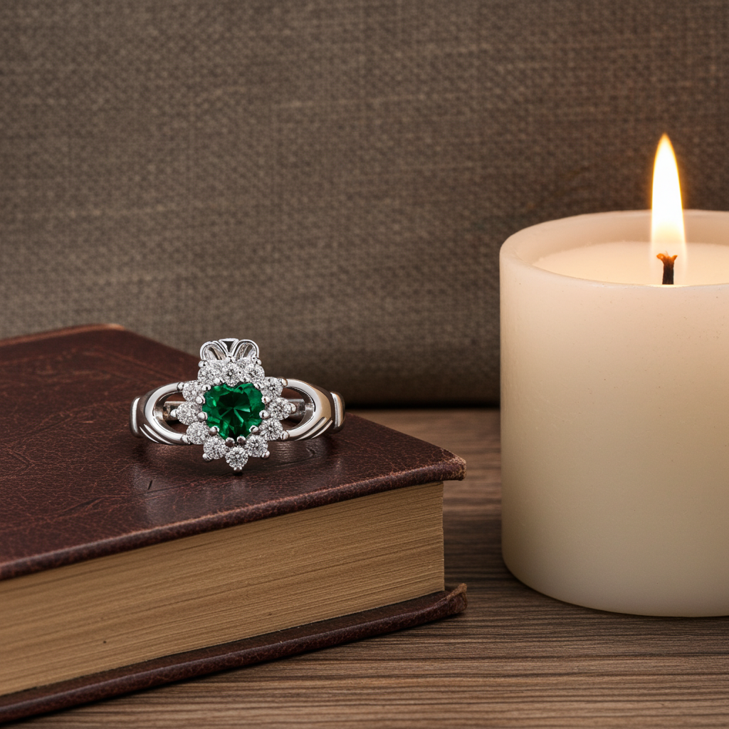 Emerald Claddagh Ring Solid Sterling Silver 925 Hallmark