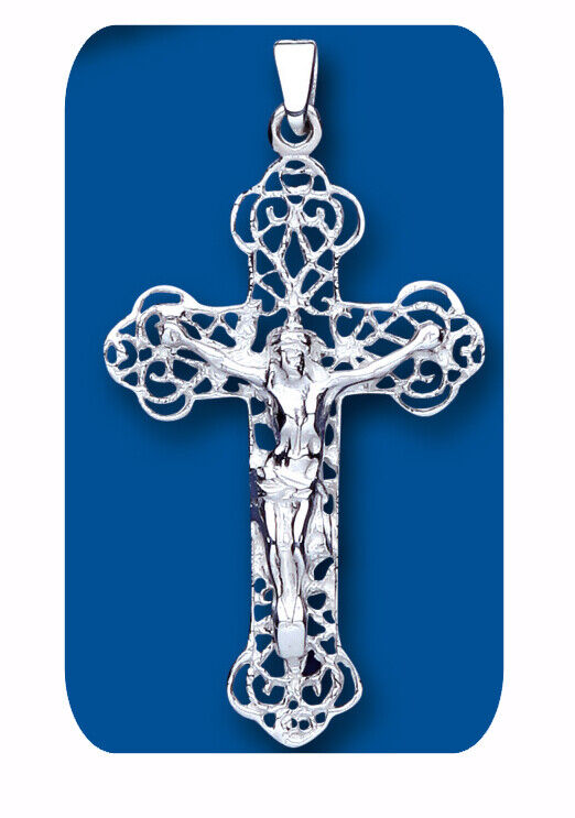 Silver Crucifix Cross Pendant 925 Hallmark Ornate Large All Chain Lengths