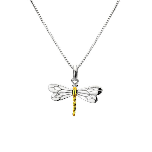 Dragonfly Pendant Sterling Silver 925 Hallmark Gold Detail All Chain Lengths