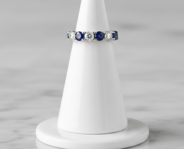 18ct Gold Sapphire Eternity Ring Anniversary Band 925 Hallmark Size K-S