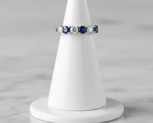 18ct Gold Sapphire Eternity Ring Anniversary Band 925 Hallmark Size K-S