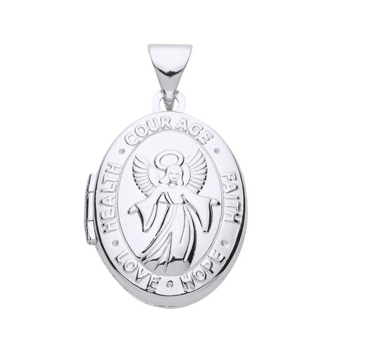 Guardian Angel Oval Locket Solid Sterling Silver 925 Hallmark 16 x 14mm