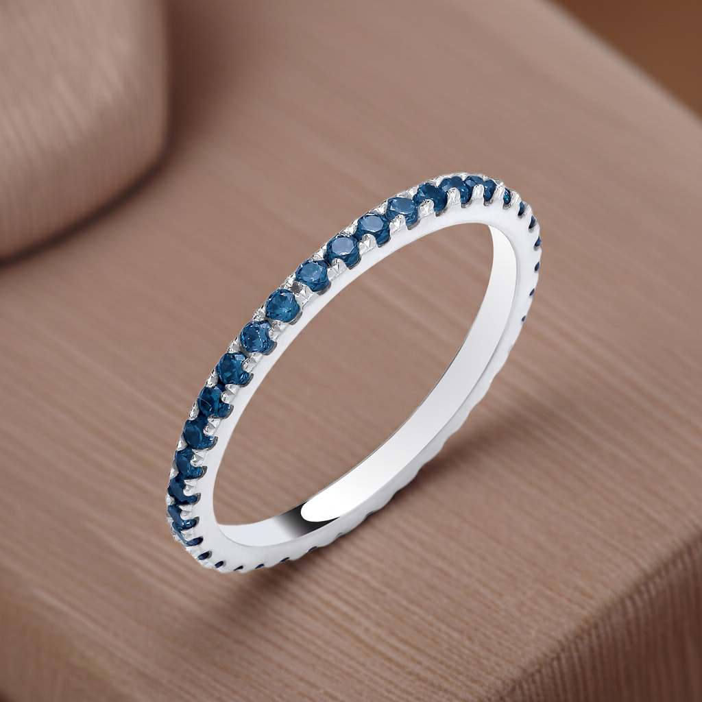 Sterling Silver Sapphire Eternity Ring Anniversary Band 925 Hallmark Size K - S