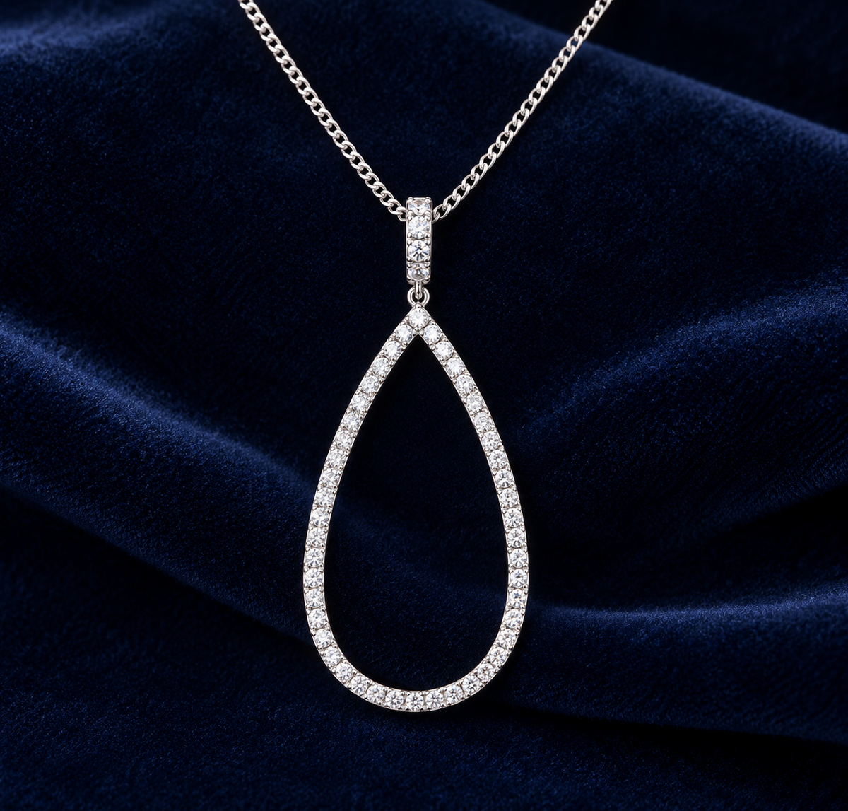 Real Diamond Teardrop Pendant Necklace 9ct White Gold 18" Chain 0.23ctw Diamonds