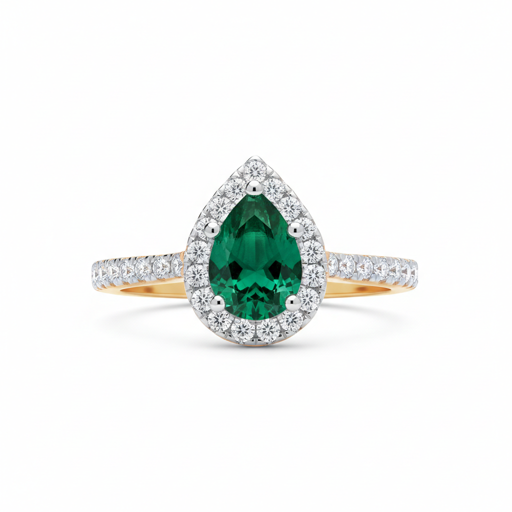 18ct Yellow Gold Emerald Pear Ring Sterling Silver 925 Hallmark Size K-S