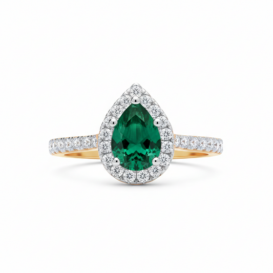 18ct Yellow Gold Emerald Pear Ring Sterling Silver 925 Hallmark Size K-S