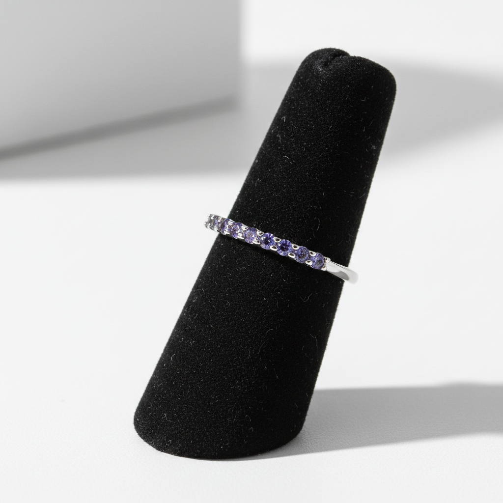 Sterling Silver Tanzanite Eternity Ring Anniversary Band 925 Hallmark Size K-S