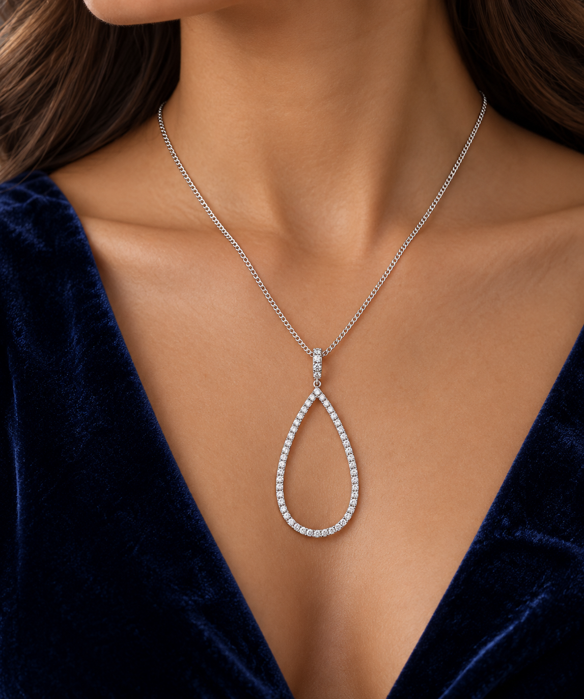 Real Diamond Teardrop Pendant Necklace 9ct White Gold 18" Chain 0.23ctw Diamonds