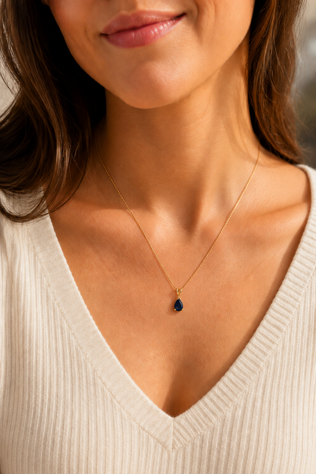 9ct Yellow Gold Pear Cut Sapphire Pendant Necklace & Matching Drop Earrings Set