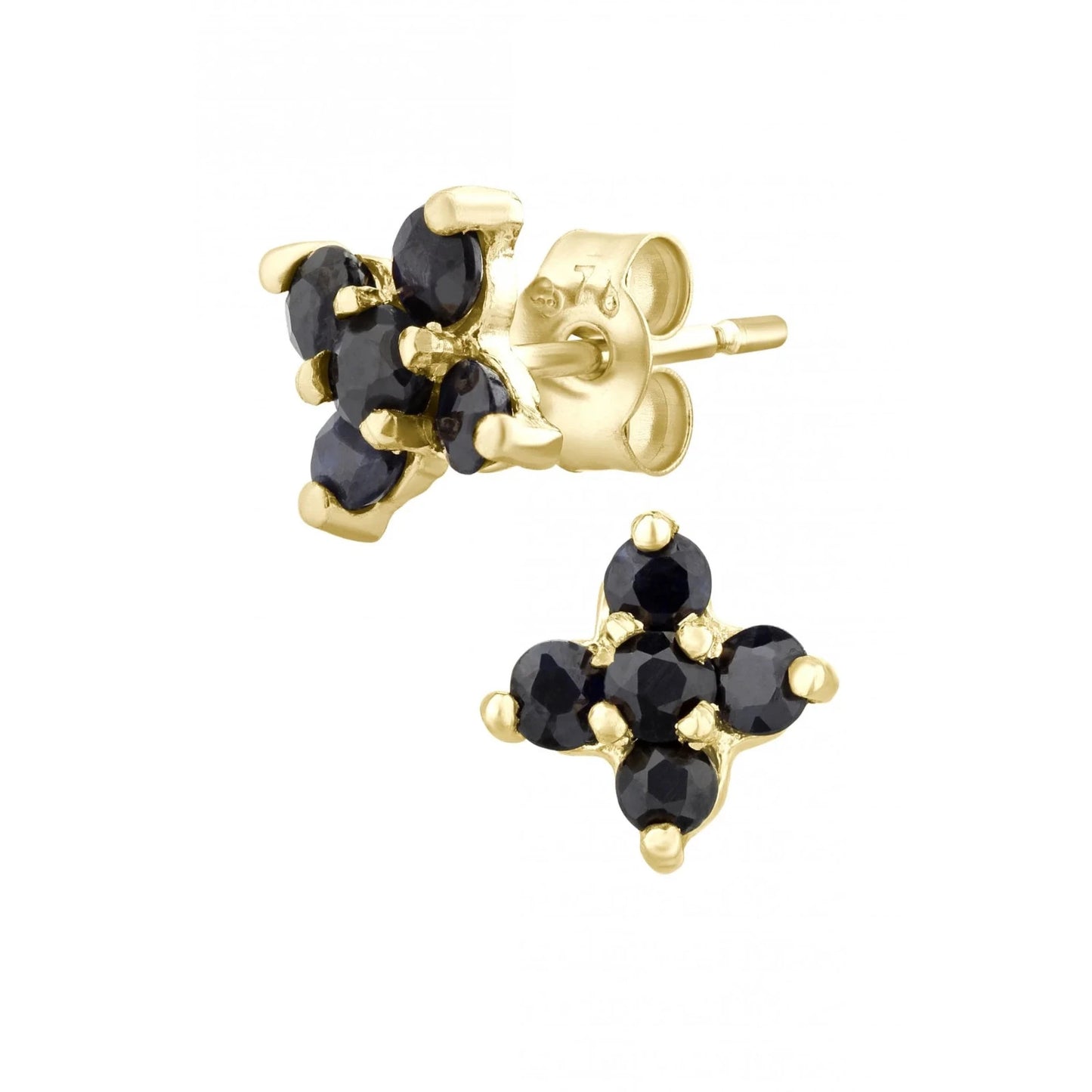 Natural Sapphire Cluster Stud Earrings 9ct Yellow Gold Hallmarked