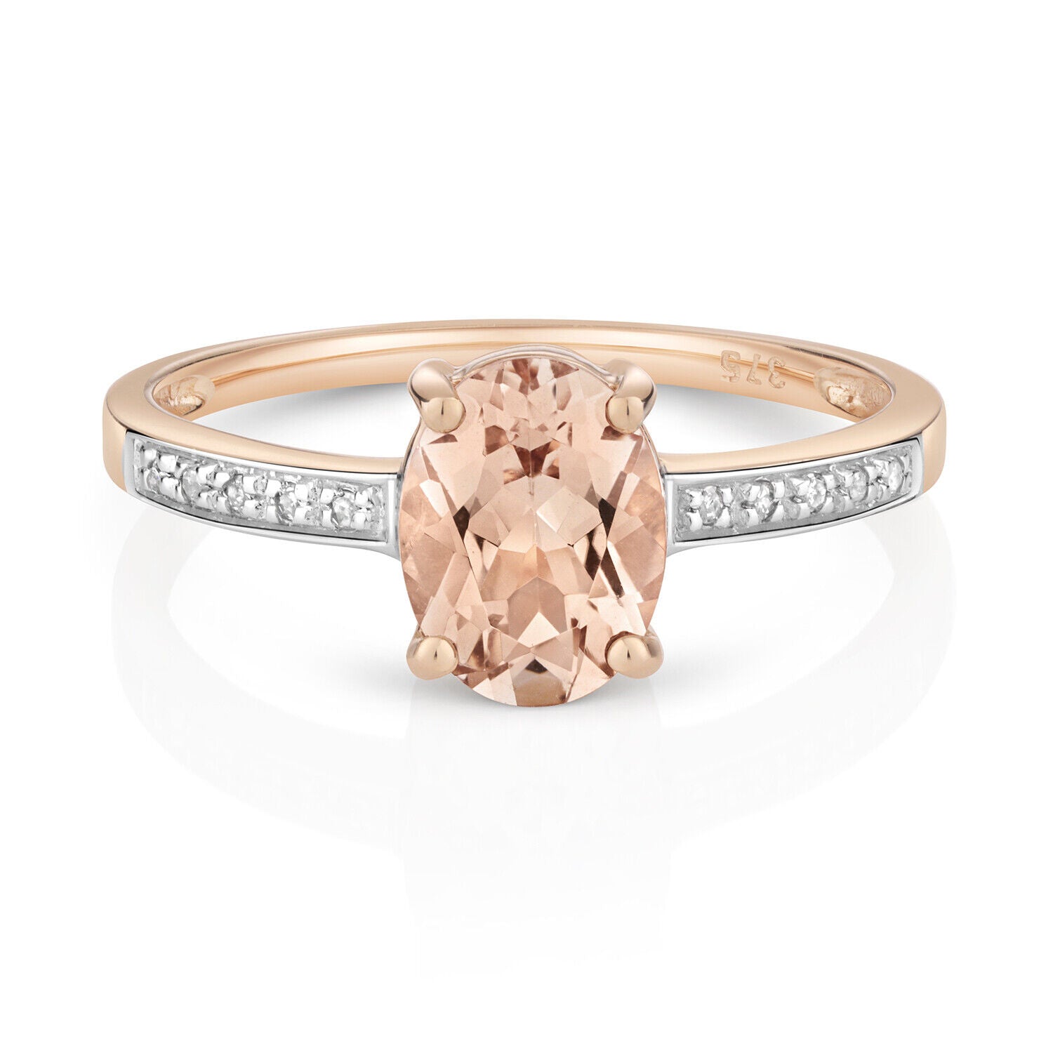 Real Morganite and Diamond Ring Solid Rose Gold Oval Solitaire Size J - Q