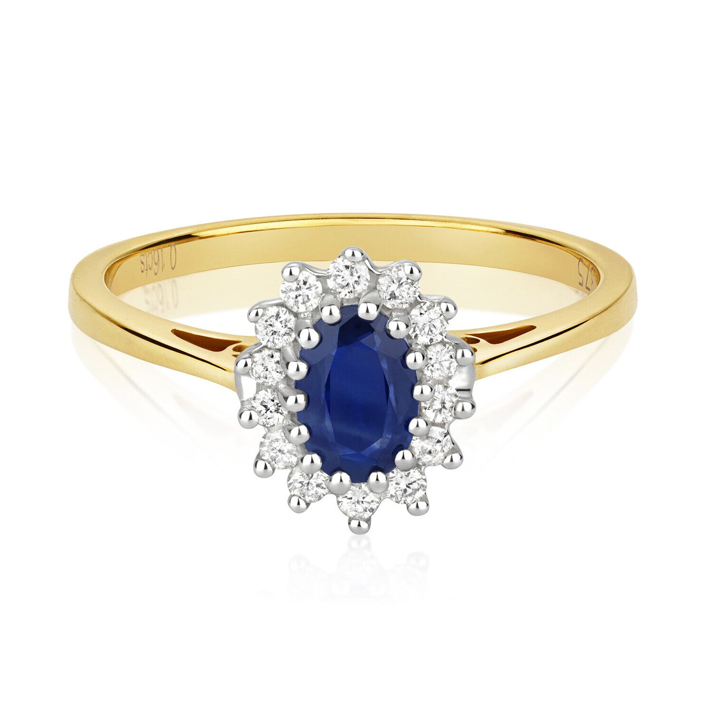 Real Sapphire and Diamond Ring 9ct Yellow Gold Oval Cluster Size J K L M N O P Q