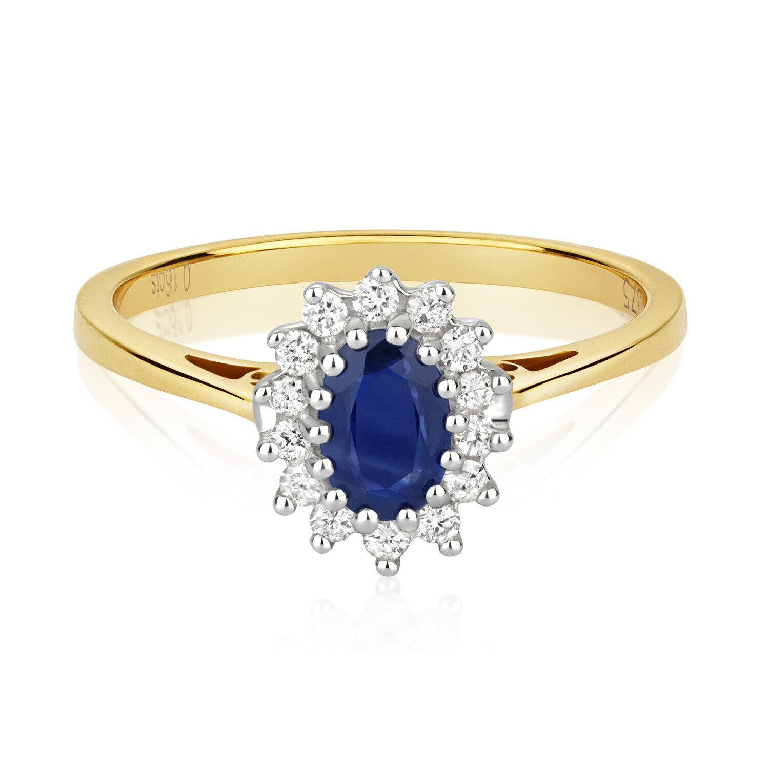 Real Sapphire and Diamond Ring 9ct Yellow Gold Oval Cluster Size J K L M N O P Q