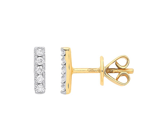 9ct Yellow Gold 0.07ct Diamond Earrings Hallmarked 7mm Length