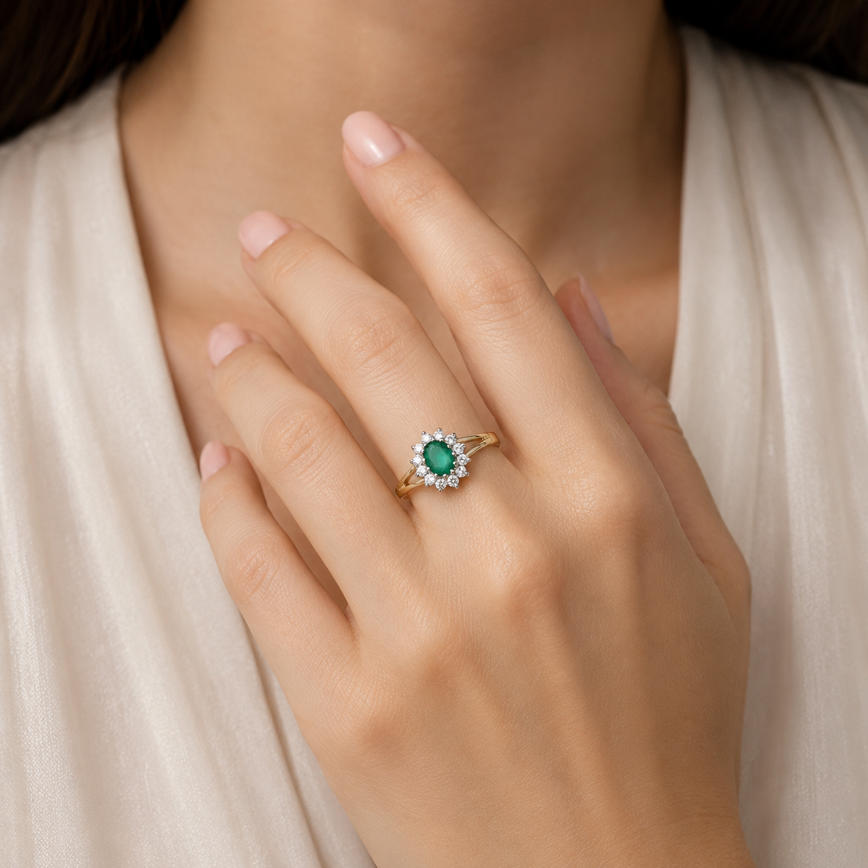 Emerald Oval Cluster Ring Solid 9ct Yellow Gold Hallmark Sizes HIJKLMNOPQRSTUV