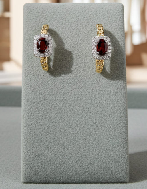 18ct Gold Ruby Hoop Earrings on Solid Sterling Silver 925 Hallmark