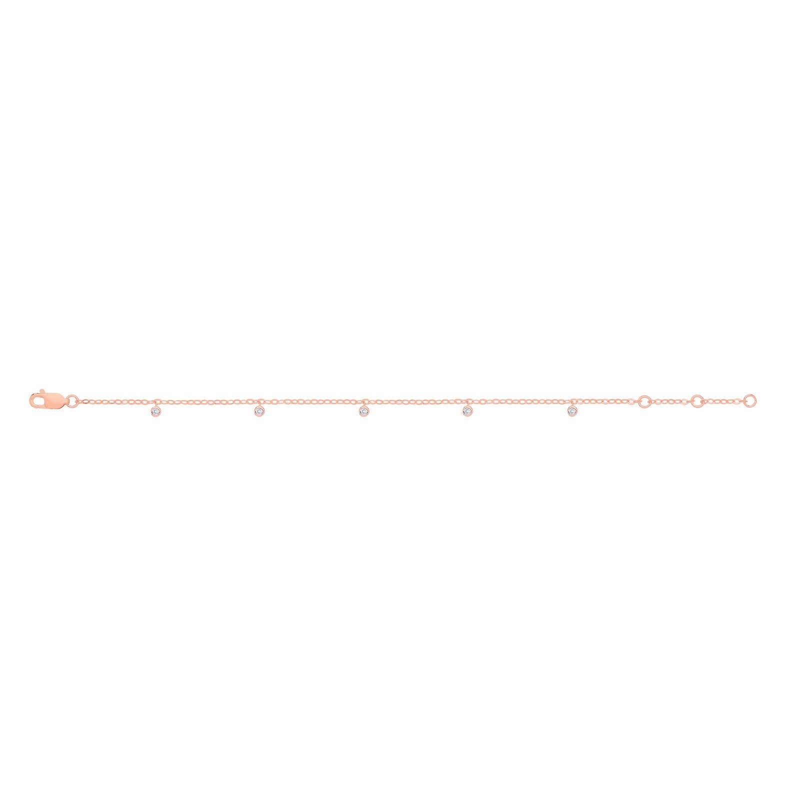 9ct Rose Gold Rub-Over 0.10ctw Diamond Bracelet Made in London