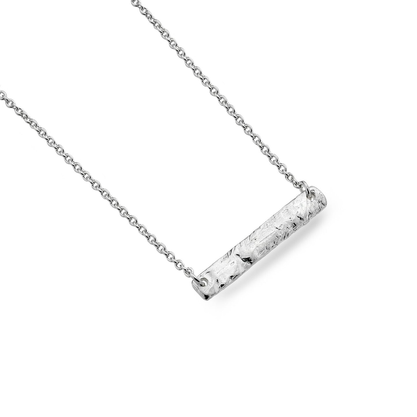 Silver Textured Bar Necklace Solid Sterling Silver 16-18" Hallmark Luxury Box