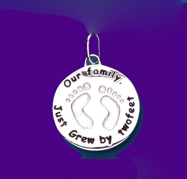 Silver Baby Feet Pendant Our Family Just Grew By Two Feet 925 Hallmark 14 - 30"