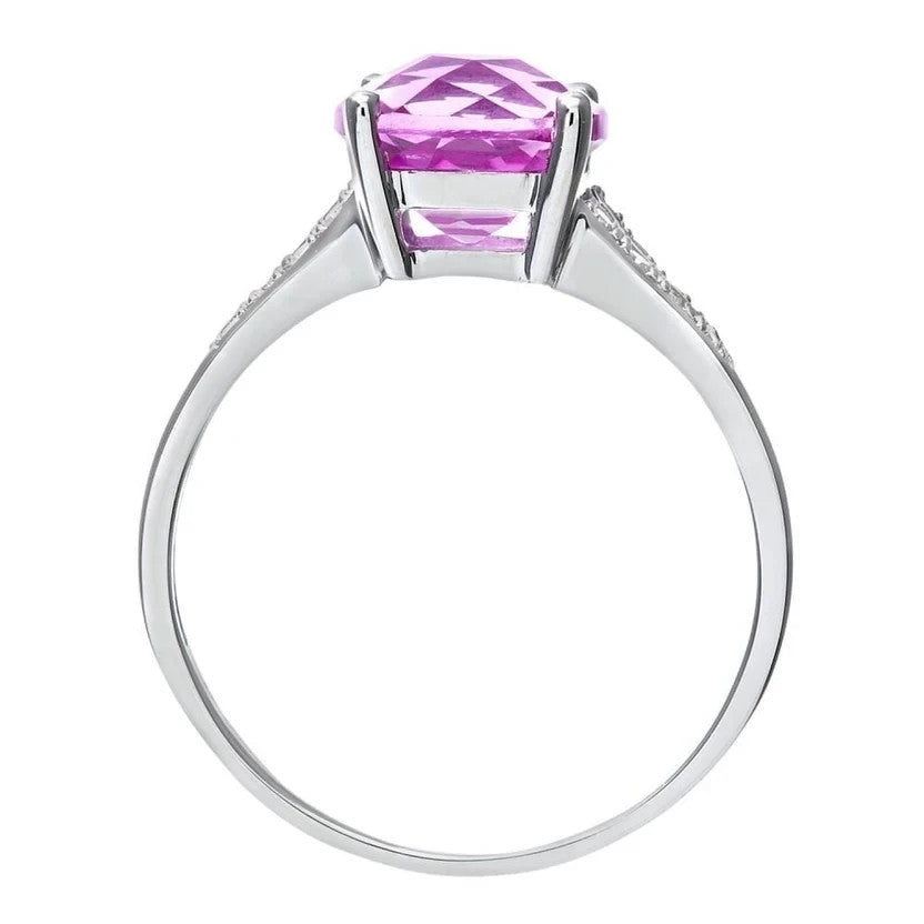 Cushion Cut Pink Sapphire & Diamond Split Shank Ring Solid White Gold Size J-Q