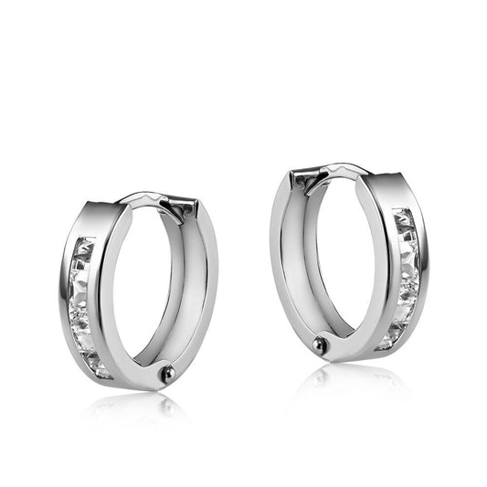 White Gold Huggie Hoop Earrings Princess Cut Zircon 12mm Hinged Hoops Hallmarked