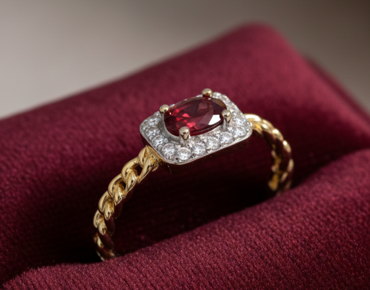 18ct Yellow Gold Ruby Cluster Ring on Sterling Silver 925 Hallmarked Size K - S