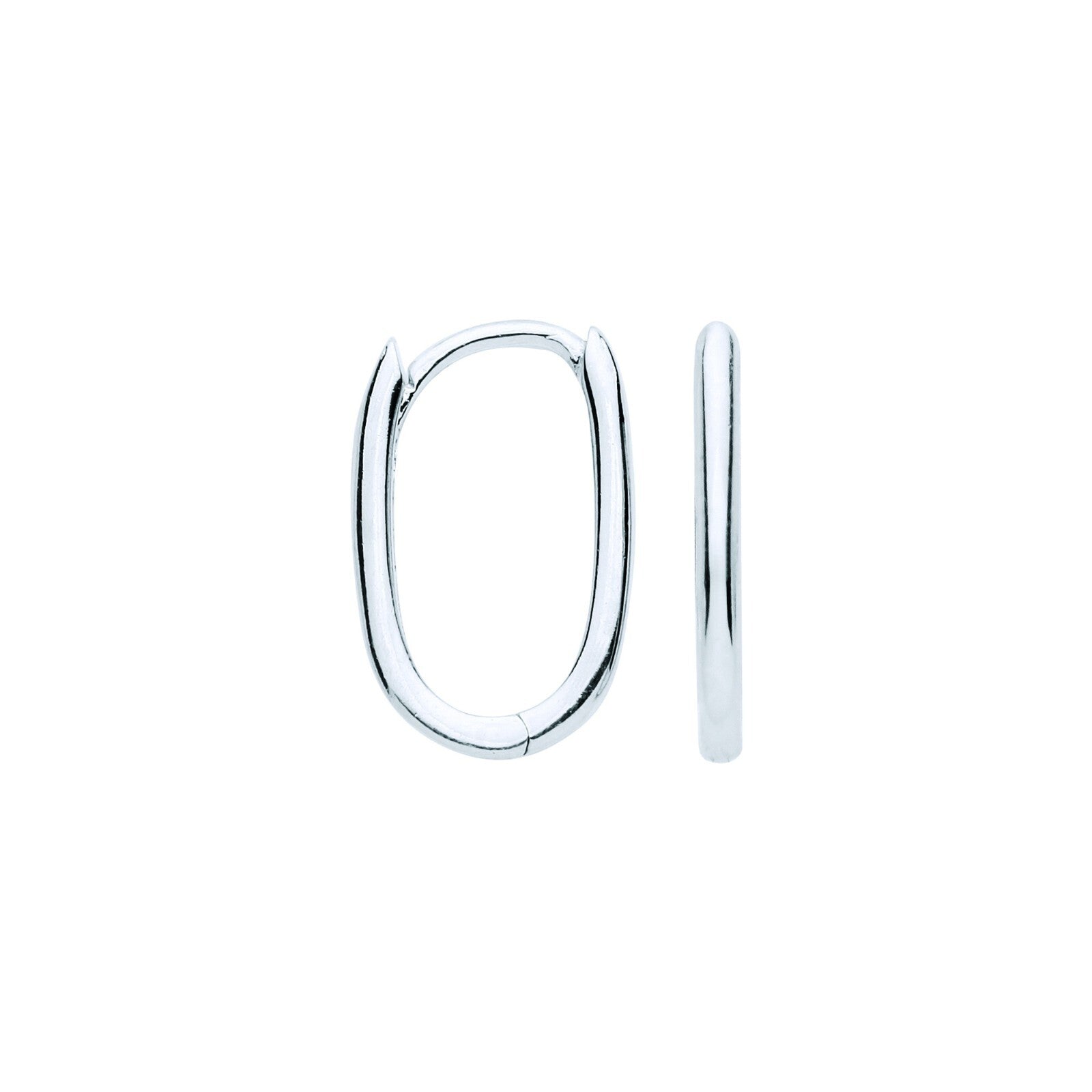 White Gold Oval Huggie Hoop Earrings Plain Hinged Huggies Hallmarked