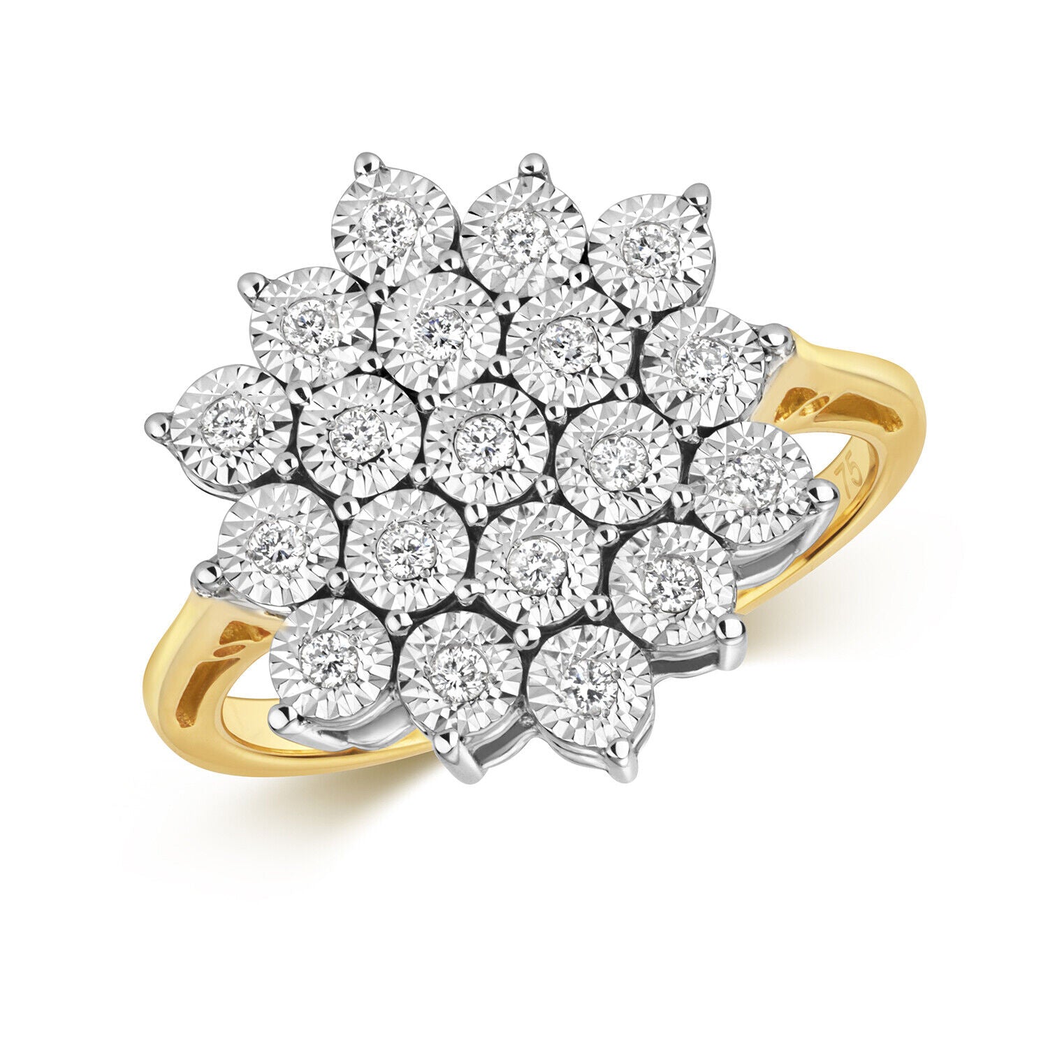 Real Diamond Ring Large Cluster 9ct Yellow Gold Engagement 0.20ctw Size J - Q