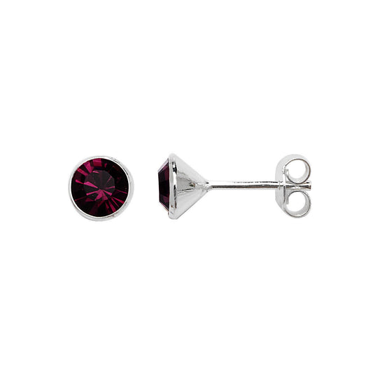 Sterling Silver Amethyst Earrings Solitaire Studs 925 Hallmark British Made