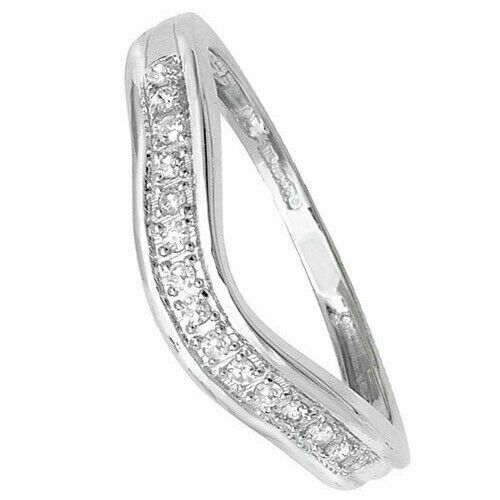 Real Diamond Soft Wishbone Ring Solid White Gold Eternity Anniversary Band