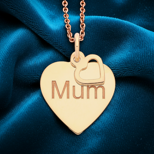 Mum Heart Tag Pendant 18ct Gold on Solid Sterling Silver 925 Hallmark 18" Chain