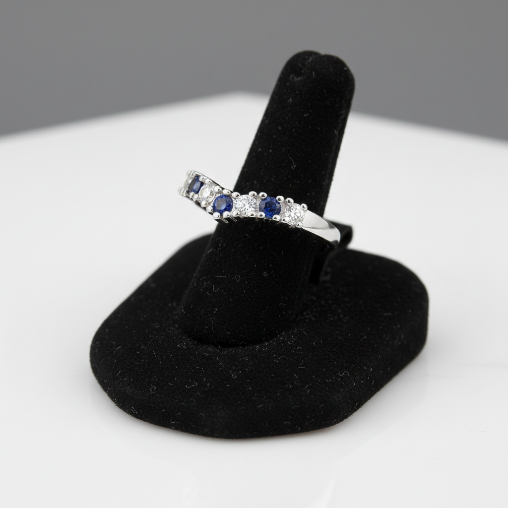 Sterling Silver Sapphire Wishbone Ring Anniversary Band 925 Hallmark Size K-U